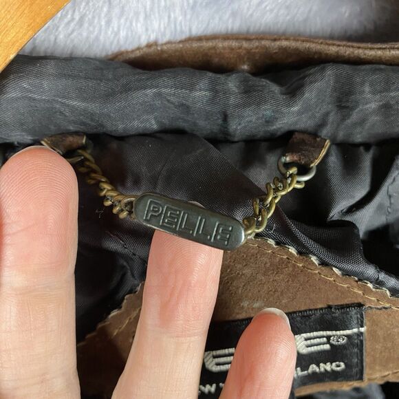 Vtg Pelle Jacket Mens Large Brown Leather Black Patches Retro Classic Biker - Picture 8 of 11